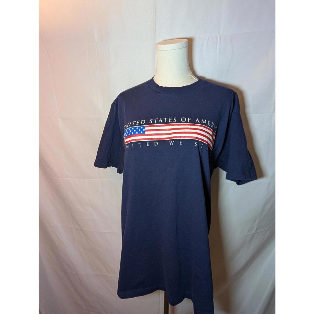 Fruit of the Loom Navy Blue USA Flag Graphic T-Shirt Men's Large